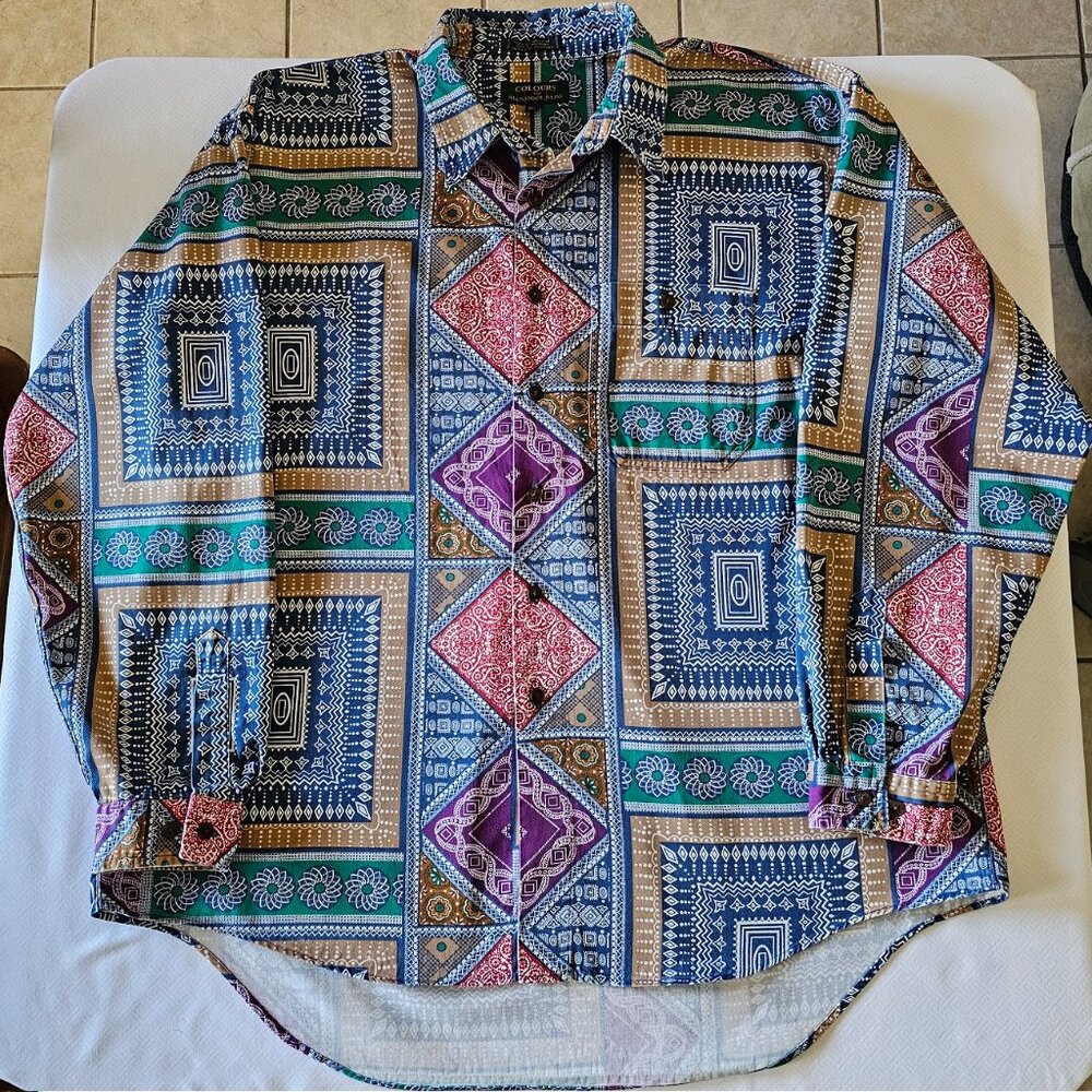 Colours by Alexander Julian Men's 1980s Long Sleeve Button Up Shirt XL